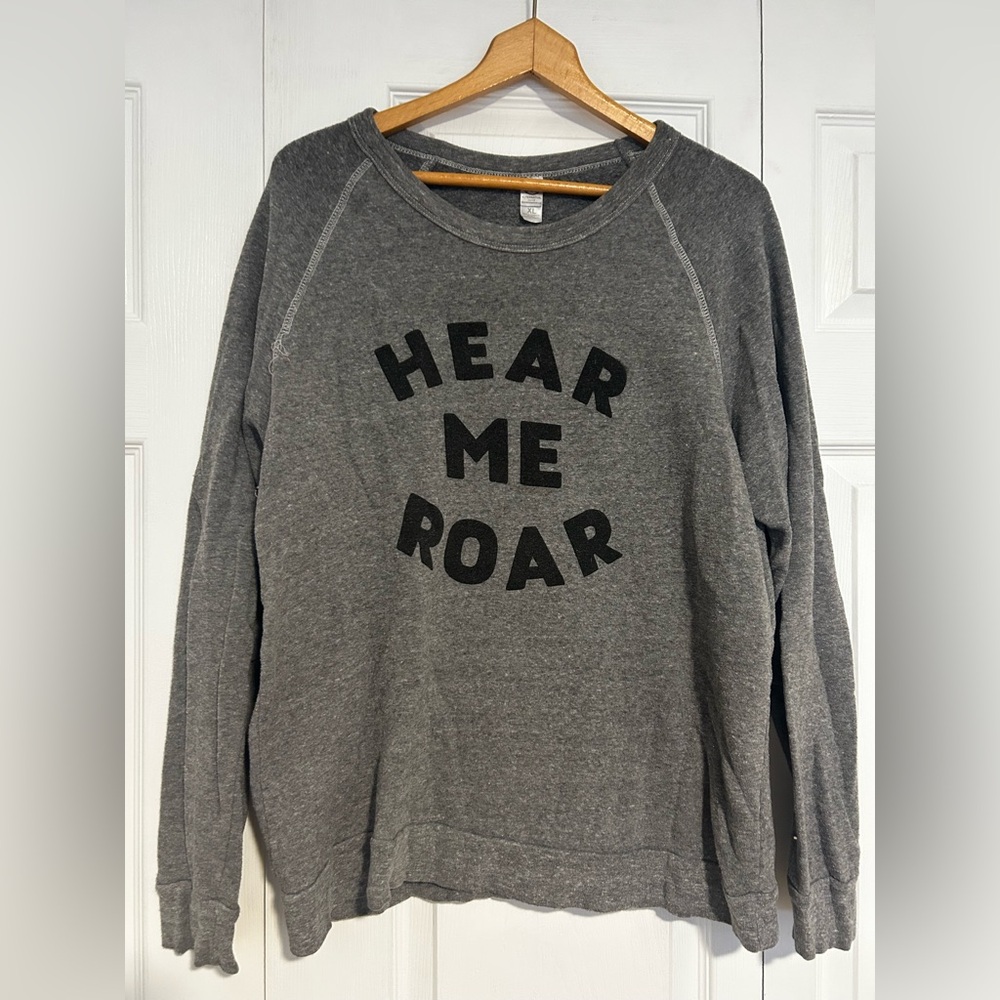 Alternative Gray Women's Sweater with “Hear Me Roar”